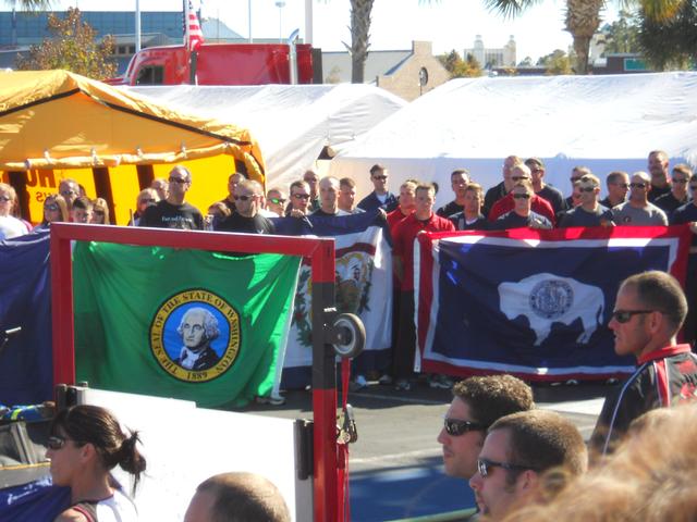 You can almost see us, but this was the 1st time the West Virginia State flag was presented @ the combat challenge