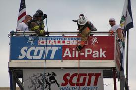 FF tim Shaffer Pulling Hose @ The Firefighter Combat Challenge Trials